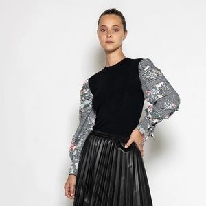 Black and whites striped sweater with floral sleeves